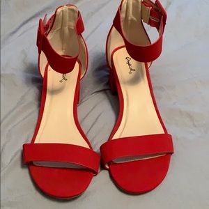 Red Open Toe Short Heel (wide width)